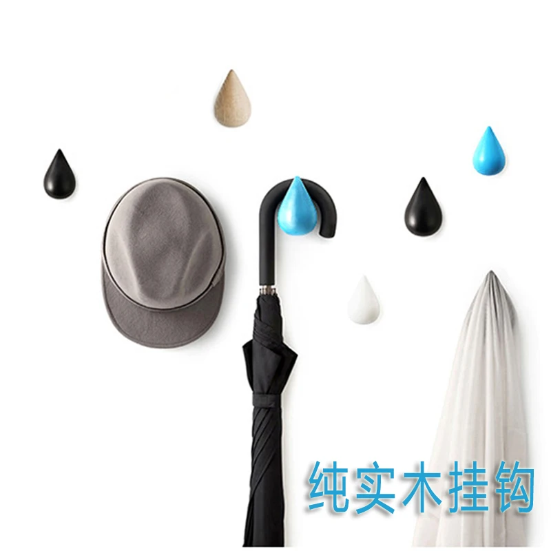 Creative solid wood clothes and hats hook wall clothes hook wooden water droplets decorative hanging hook wall hall entrance hoo