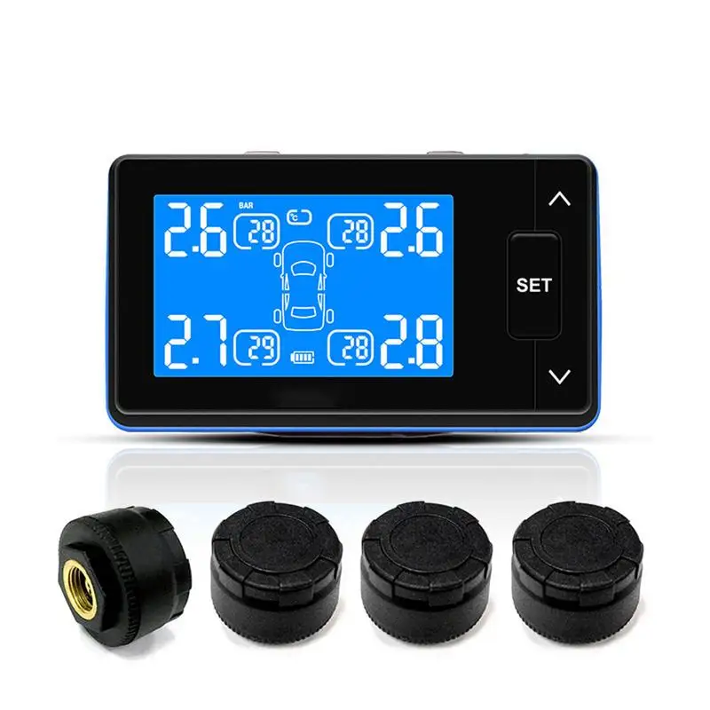 

DC8V-16V Universal Car TPMS Car Wireless Tire Pressure Monitoring System + 4 Wheel Tires External Sensor LCD Battery
