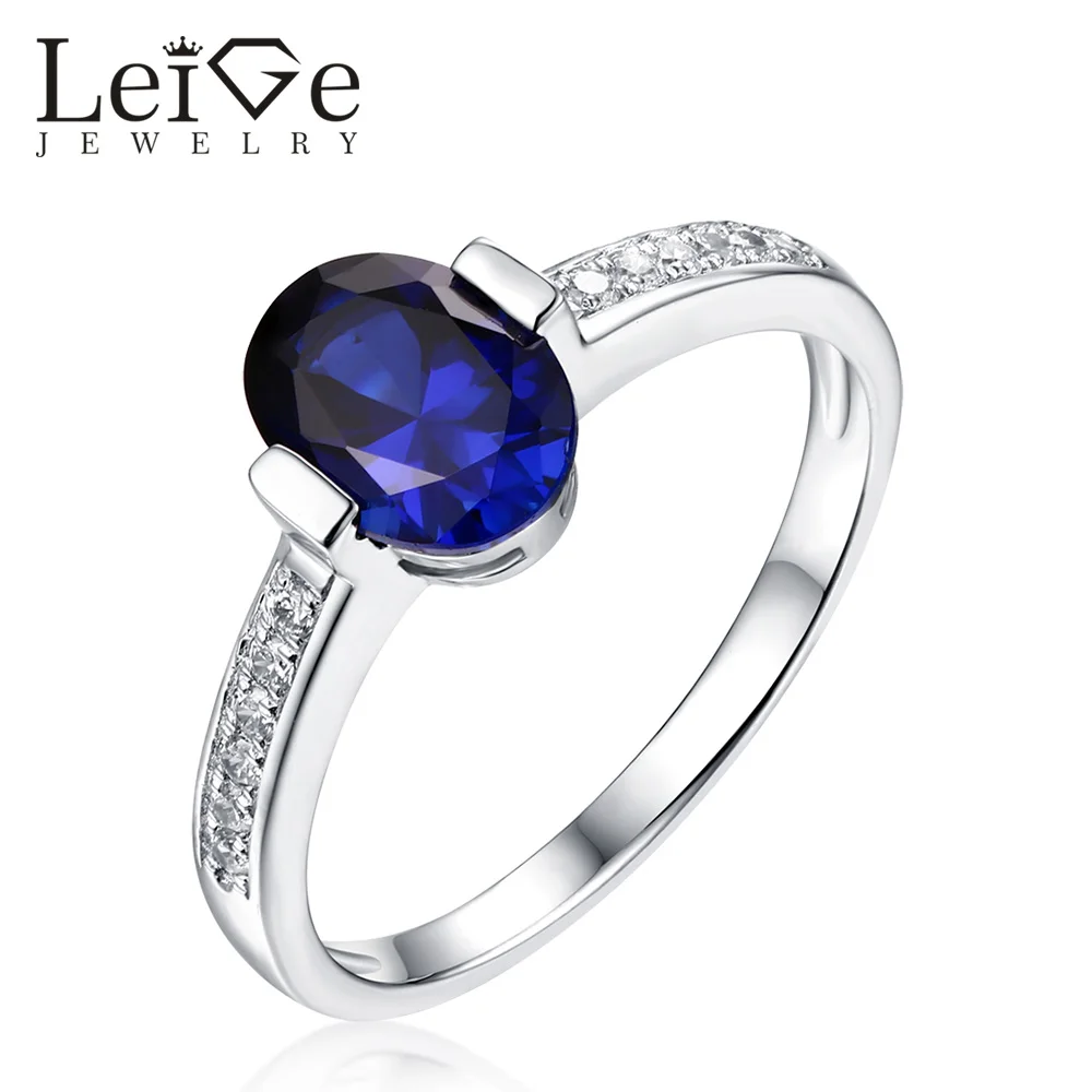 Leige Jewelry Classic Sapphire Ring Oval Cut Bezel Setting 925 Silver