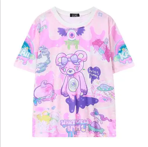Бесплатная доставка 2016 Лето Harajuku Новый Топы Женщины Симпатичный Мультфильм