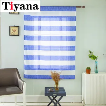 

Gray-Blue Striped Roman Curtain Simple Fashion Curtain Kitchen Living Room Multifunctional Finished Custom Short Curtain DL011Y
