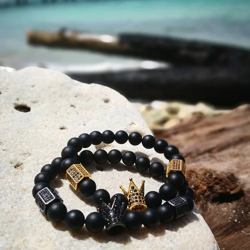 

8mm Stone Beads Bracelet Crown Men Bileklik Jewelry Gold Bracelets For Women Wholesale Mens Fashion Accessories New Arrival 2019