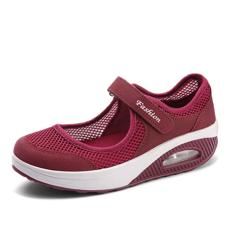 Летние модные женские туфли на плоской платформе; женская Повседневная дышащая обувь из сетчатого материала; мокасины; zapatos mujer; женские мокасины - Цвет: Красный