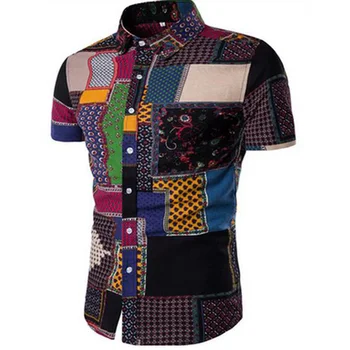 

2019 New printed Shirt Men Short Sleeve Cotton Linen Men Shirts Casual Camisa Masculina Short Sleeve Man Shirt Summer
