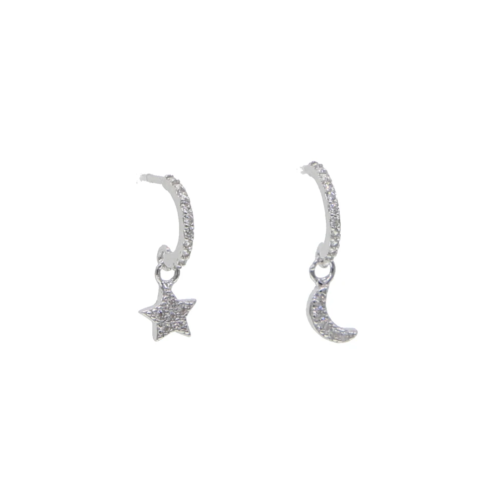100% 925 sterling silver dainty moon star earring cute tiny cz moon star charm drop earring geometric simple jewelry - Image 3