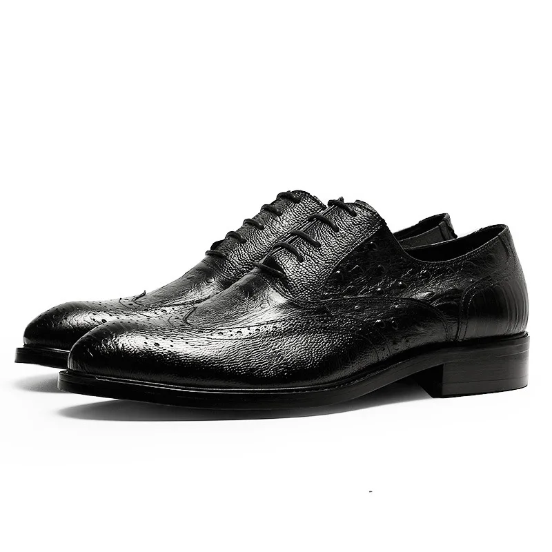 Moda Genuínos Casamento Sapatos wine Festa Inglaterra Negócios 2018 end De Black Novos Dos Padrão Red Avestruz Apontou High Couro Homens FExxw6nBq1