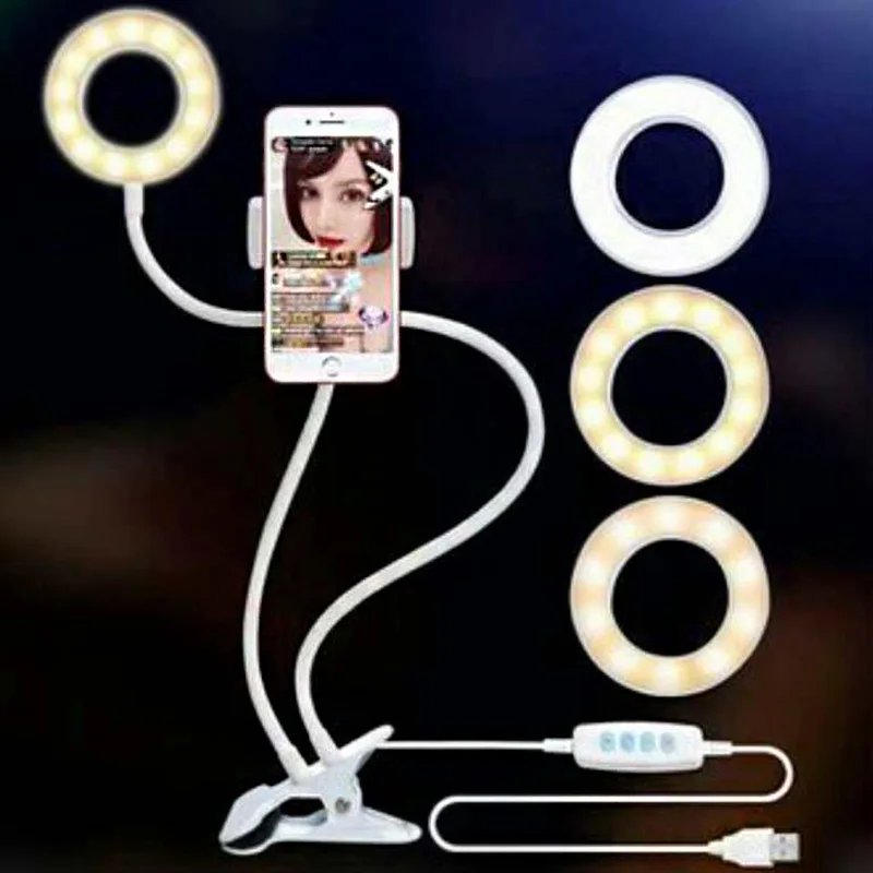 

Newly Phone Holder Clip Stand With Selfie Ring Light LED Desk Lamp for Live Stream Lazy Bracket DC128