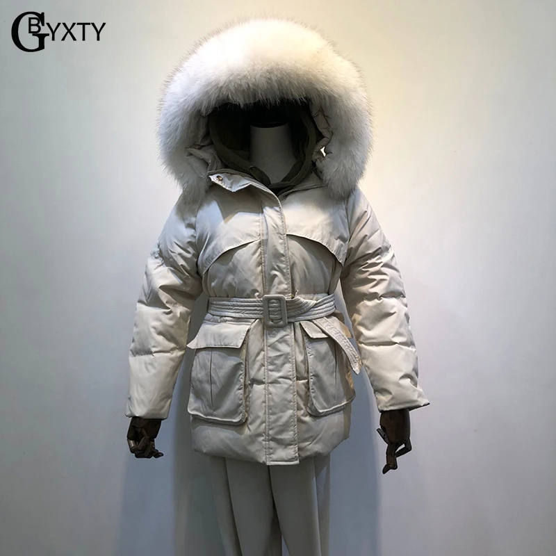 GBYXTY зимняя куртка толстая пуховая парка Mujer воротник из меха енота свободные