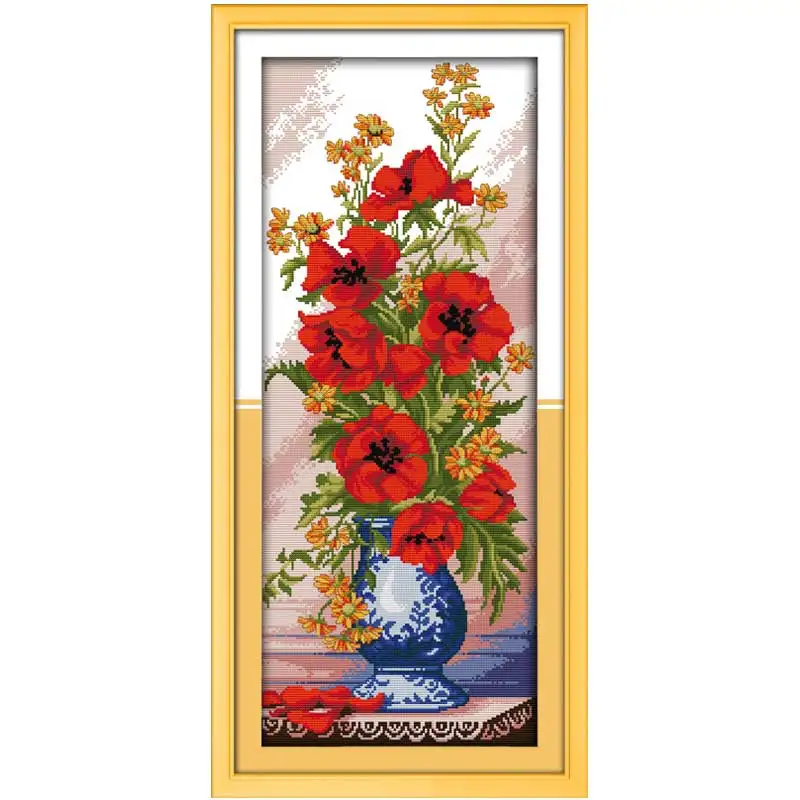 Poppy Celadon Vase Patterns Counted Cross Stitch Set DIY 11CT 14CT 16CT Stamped DMC Cross-stitch Kit Embroidery Needlework Craft