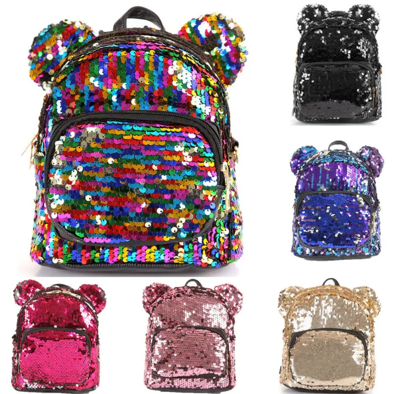 

2019 Newest Hot Cute Cartoon Ears Mini Backpacks Glitter Sequins Bag School Bags Travel Backpack Rucksack For Women Girls