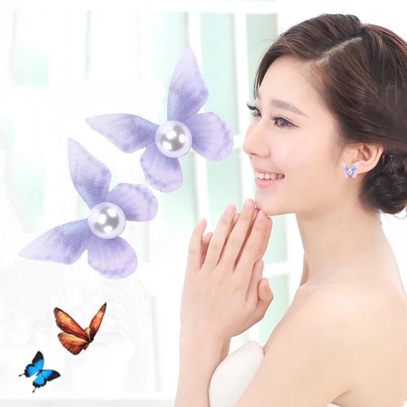 

2018 Cute Studs Color Sweet Colorful Stainless Steel Stud Earrings Cotton Real Pearl Butterfly Stud Earrings Women Duftgold