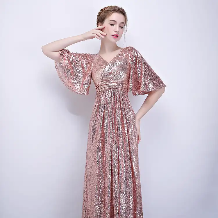 long sleeve rose gold bridesmaid dress