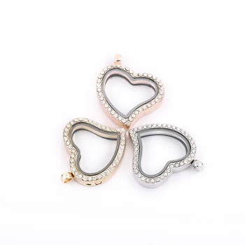 

Wholesale Alloy Floating Locket with Rhinestone 3 Color Magnetic Glass Living Memory Locket Pendant 10pcs/lot