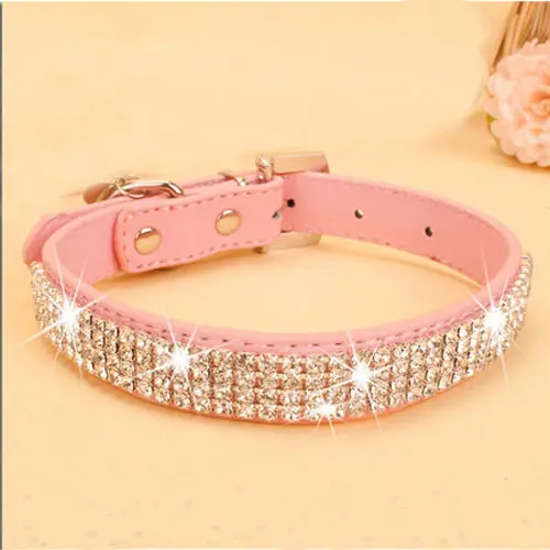

Beautiful Bling Rhinestone Leather Crystal Diamond Puppy Collar Pet Dog Leather Collars US STOCK Many Option Simple And Elegant