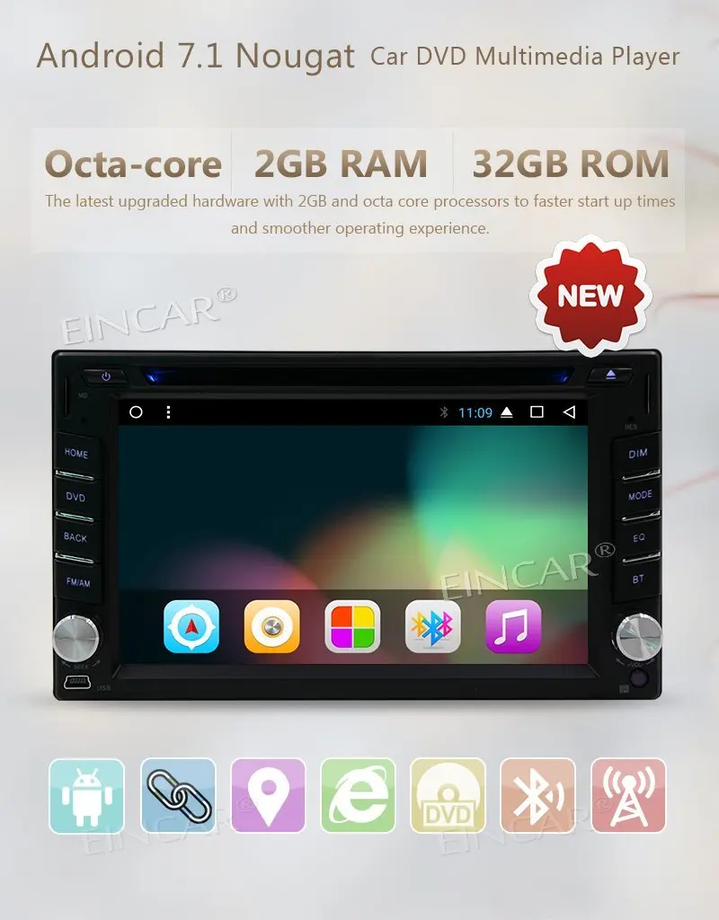 Clearance 2 DIN Car Cassette recorder Navigation GPS Android 7.1 of head unit cd DVD/radio AM/FM stereo/Bluetooth/USB/cam-in Backup Camera 1