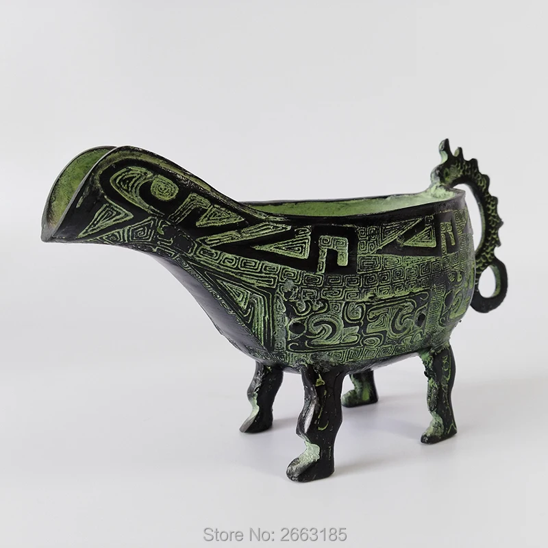 

Chinese Antique Imitation Four Legs YI Carven Dragon Handle Home Decoration Sculpture Feng Shui Mascot