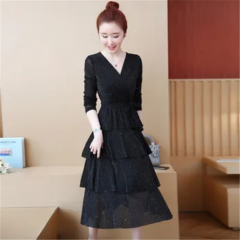 

Big size Ms. 2019 Autumn new style net red dress ruffled side belly micro fat dress w280