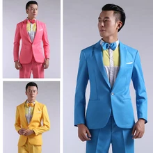 2016 neue Langärmeligen Herrenanzüge Kleid Gehostet Theater Smoking Für Männer hochzeit Prom Rot Gelb Blau Und Grün M L Anzug Männer
