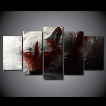 

5 Pcs Framed HD Printed Scary Wide Wolf With Red Eye Picture Wall Art Canvas Room Decor Poster Canvas Modern Oil Painting
