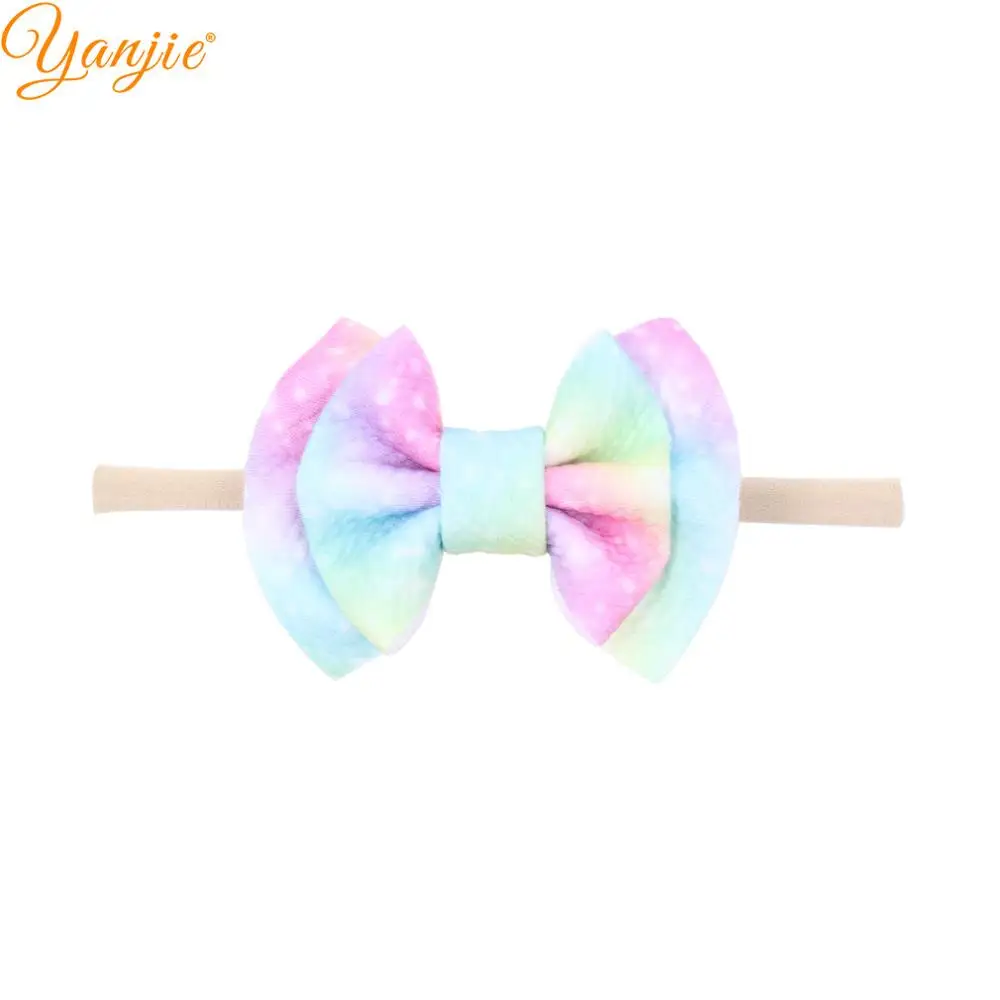 

Print Nylon Headband 3.5'' Double Layer Hair Bows Headband 2019 New Arrival Soft Elastic Kids DIY Hair Accessories