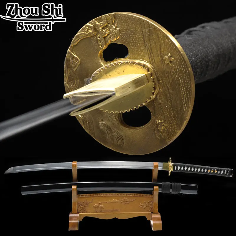 

Decoration Katana Handmade Samurai sword copper Tsuba Black sheath 1069steel Metal crafts