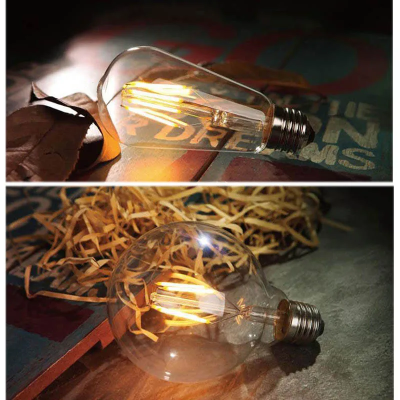 Светодиодная винтажная лампа Эдисона в стиле ретро Е27/Е14 220 В 2/4/6/8 Вт|led filament|led edison