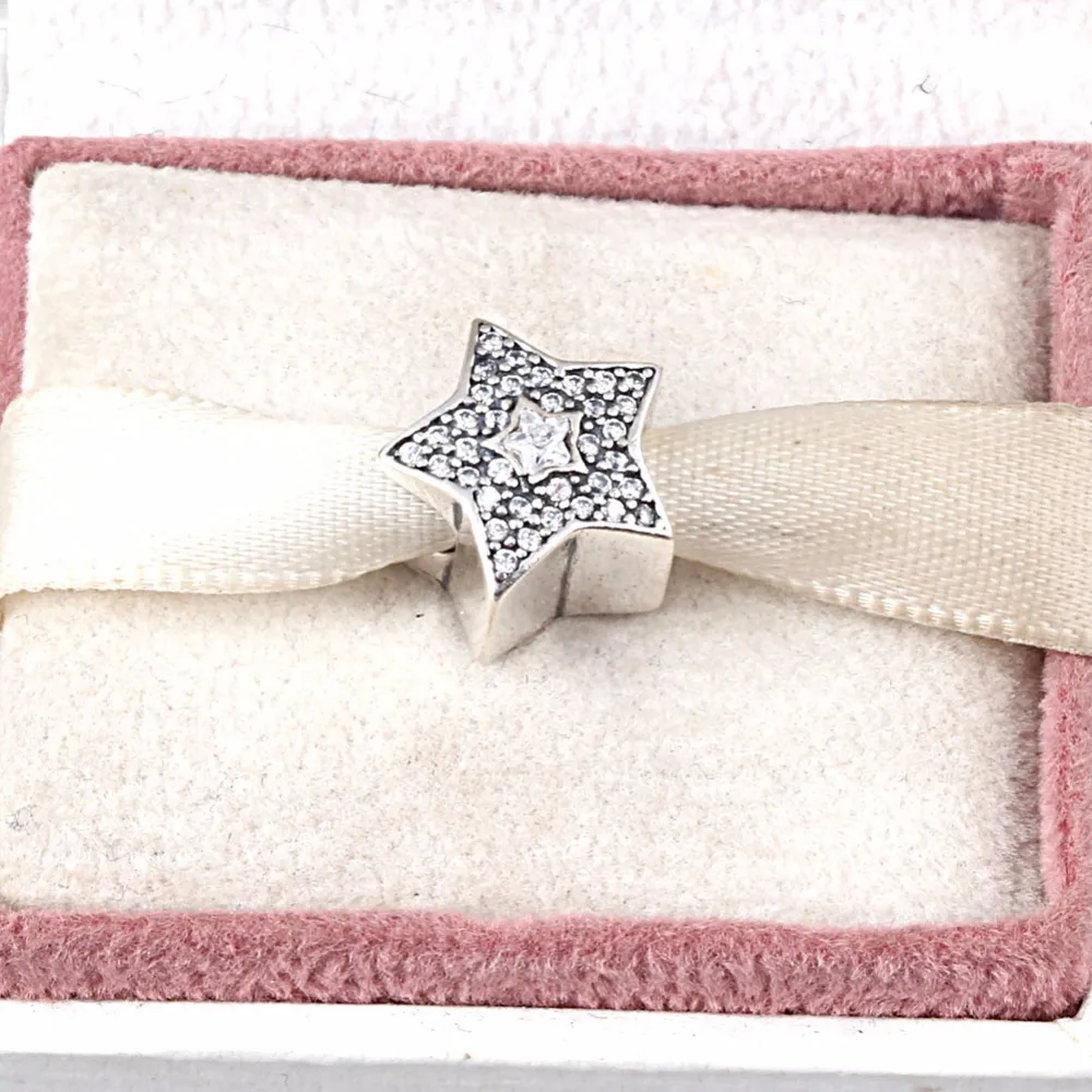 

ZMZY 925 Sterling Silver Charms Star pave Full Zircon Fit Pandora Bracelets Bangles