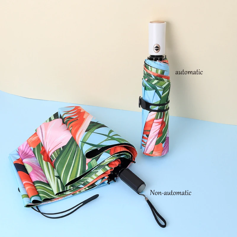 

Fresh Anime Flamingo 3 Folding Umbrella Rain Women Elegant Manual/Automatic Sun Umbrella Ladies Anti-UV Parasol Paraguas Guarda