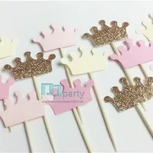 Корона бокалы для кексов, блеск коронки, принцесса партии украшений, принц на день рождения, розовый и Золотой, пользовательские цвета, baby Shower