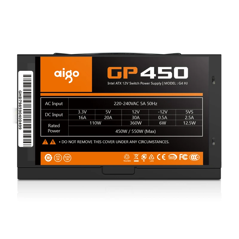 Aigo GP450 النشطة امدادات الطاقة 12 V atx pc سطح المكتب وحدة إمداد الطاقة للكمبيوتر تصنيف power550W 80 زائد bronze إمدادات الطاقة