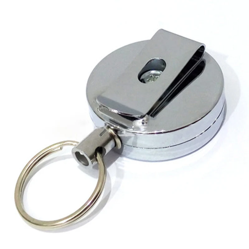 

Silver Retractable Keychain Camping Hiking Portable Mini Outdoor Safety Buckle Retractable Rope Keychain Anti-lost Keychain