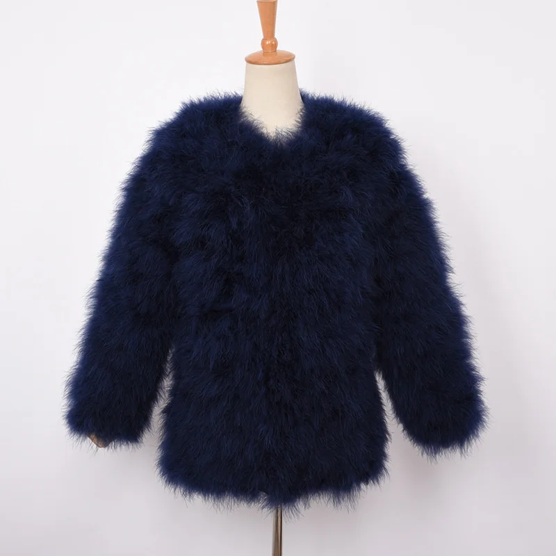 Новое поступление, женское длинное пальто из натурального страусиного меха, Повседневная Женская куртка из натурального меха, турецкое перо, S7381 - Цвет: Navy