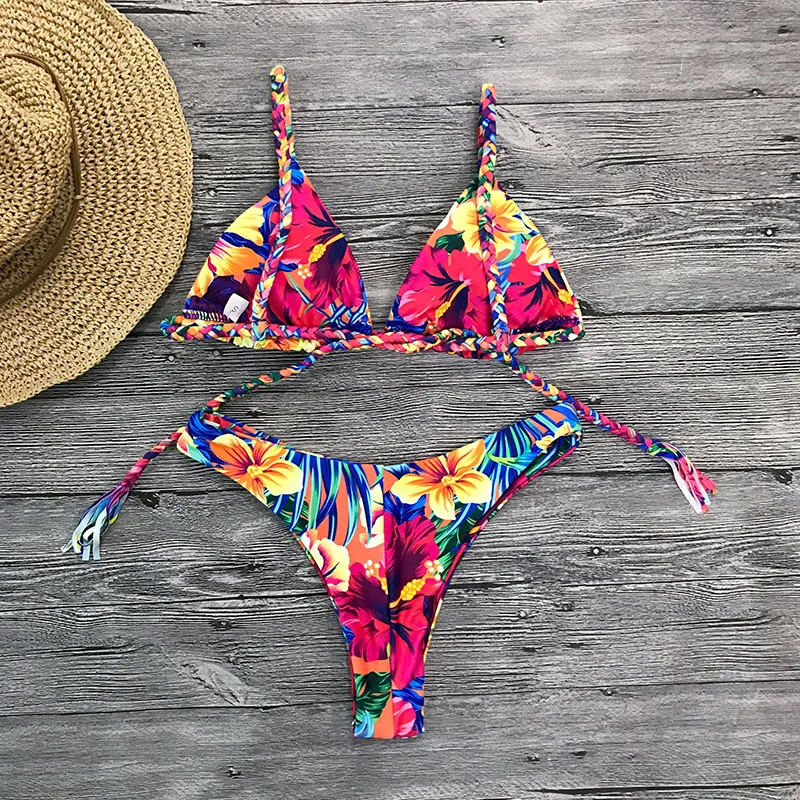 Beach Print Brazilian Bikini Set