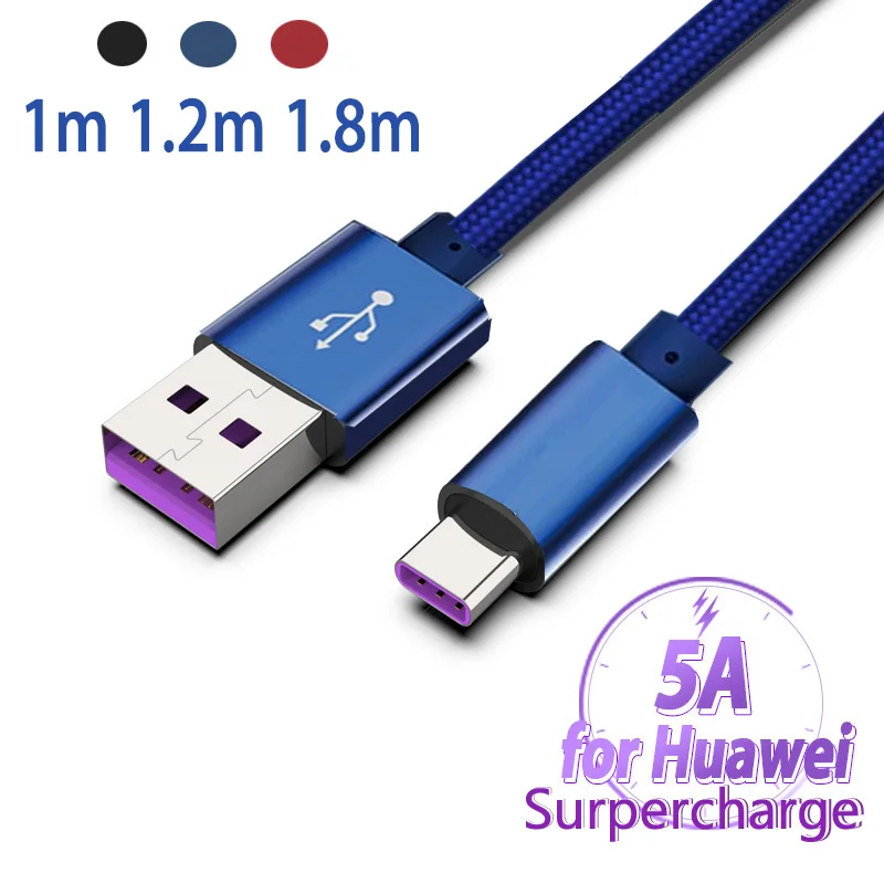 

5A USB Type C Charger Cable Cabo Usb-C for Huawei Mate 30 Pro 20 x Honor Note 10 V20 Play FCP SuperCharge Type-C Charging Cable