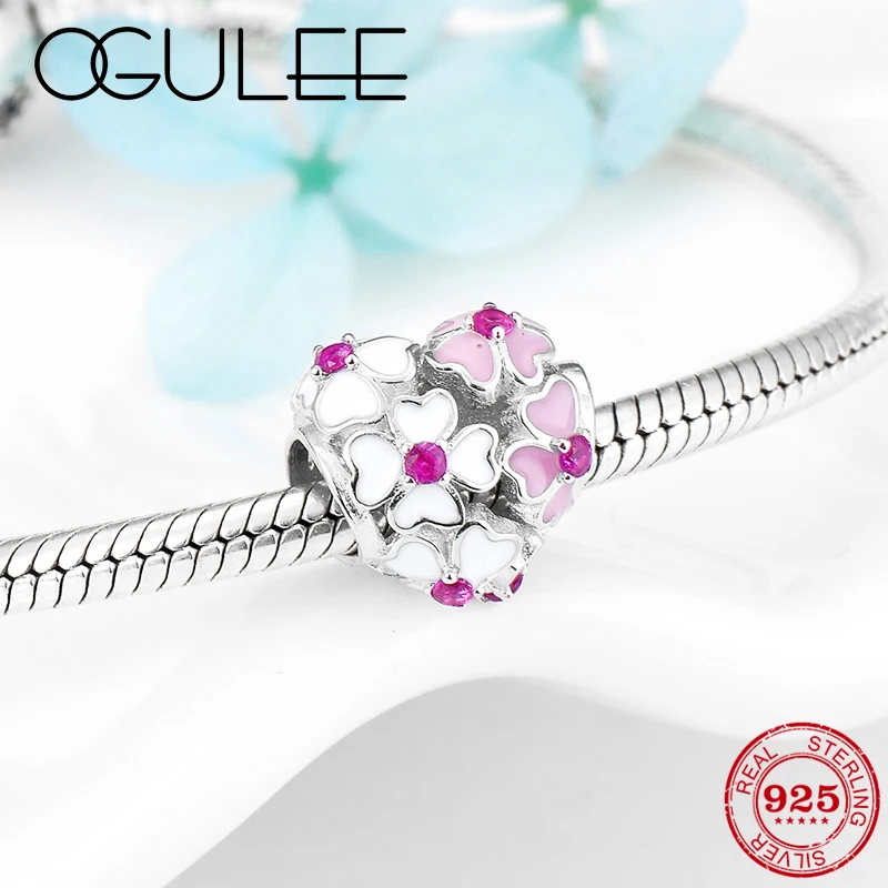 

Blooming flowers 925 Sterling Silver Charming Pink white Enamel flowers beads Fit Original Pandora Charm Bracelet Jewelry making
