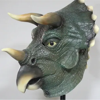 

Hot selling Eco-friendly Adult size realistic latex Dinosaur Head Mask Triceratops Full Head Deluxe Halloween Costume Party