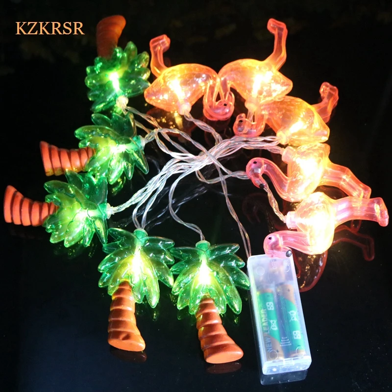 Coconut Tree Red Flamingo LED Bulbs String Light Set Battery Operated