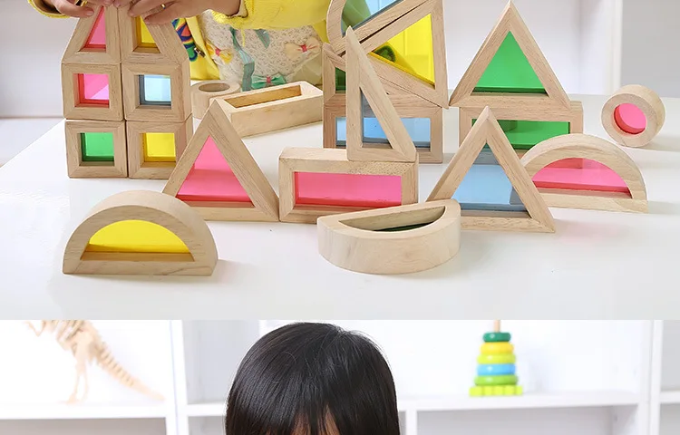 Детские развивающие игрушки, красочные радужные Монтессори, прозрачные акриловые деревянные строительные блоки, сенсорные игрушки, набор, оформление