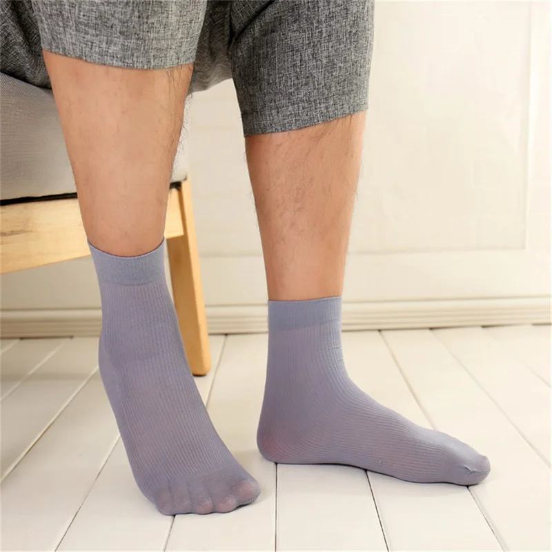 10 пар/лот, летние забавные тонкие короткие носки для мужчин и женщин, тянущиеся Компрессионные носки с кристаллами, мужские белые и черные бамбуковые носки - Цвет: Серый