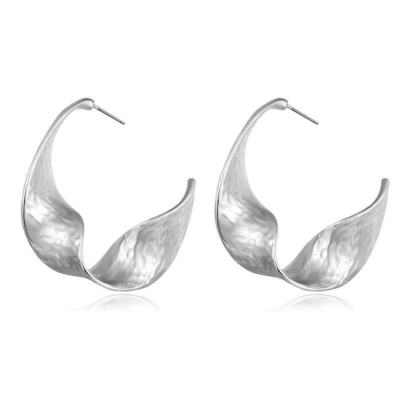 Round Curved Hoop Earrings For Women Gold Silver Color Alloy Metal Circle Earrings Fashion Jewelry boucle d'oreille femme - Metal Color: Silver