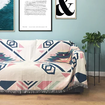

Double sides durable geometric pattern cotton blanket, Bohemia style wearable comforter , retro sofa cover blanket