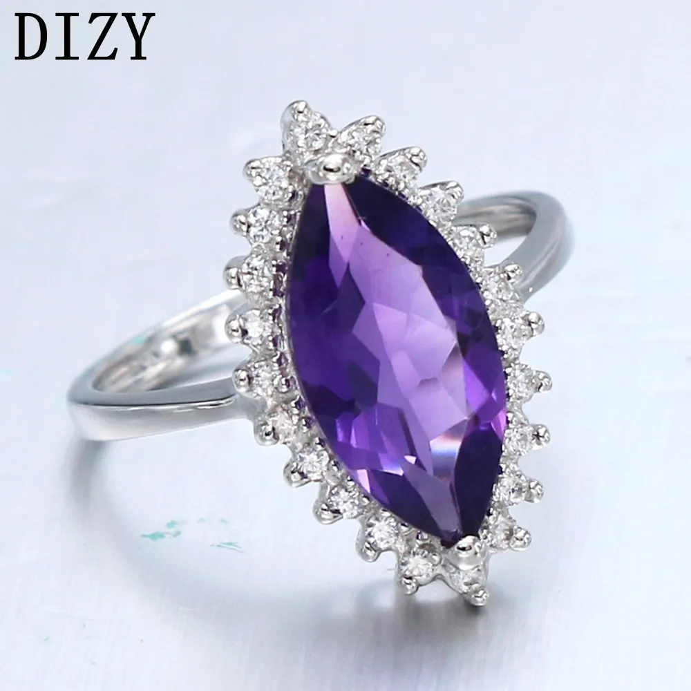 DIZY Marquise 2.4CT Natural Amethyst Ring 925 Sterling Silver Gemstone Ring for Women Gift Wedding Ring Engagement Jewelry
