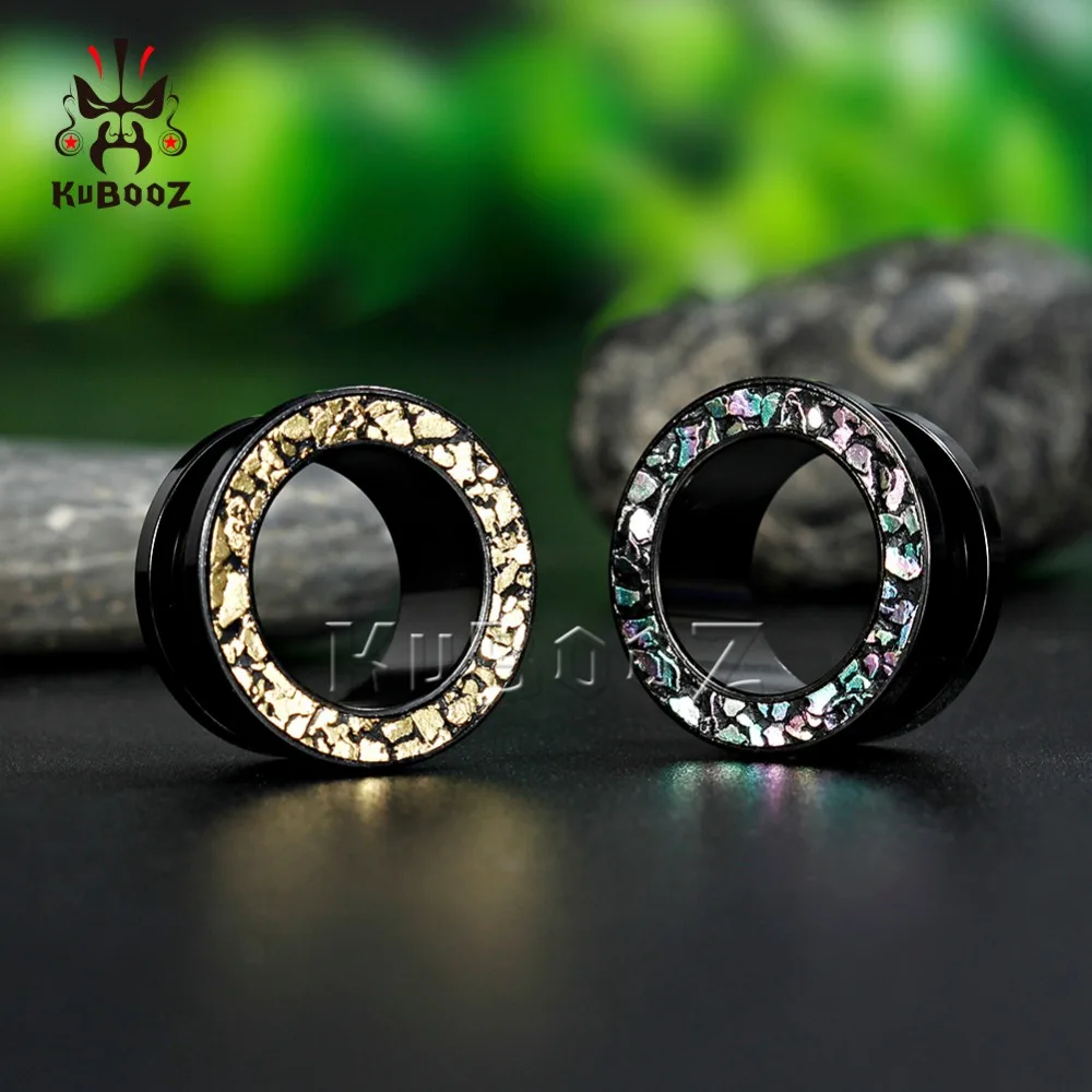 

Kubooz piercing surgical steel ear tunnels black iridescence screw plugs body jewelry flesh gauges pair selling earrings