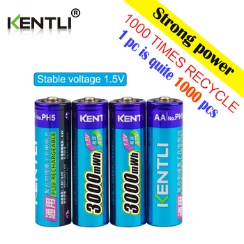 

KENTLI 32pcs/lot Stable voltage 3000mWh aa batteries 1.5V rechargeable battery polymer lithium li-ion battery for camera ect