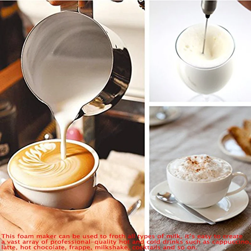 LUCOG Stainless Steel Milk Frother Electric Handheld Mixer Blender Milk Foamer Maker For Coffee Latte Cappuccino Hot Chocolate