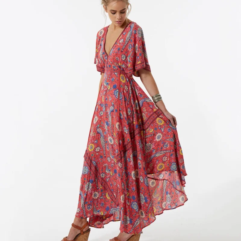 aliexpress buy 2017 vestido flower dress retro bohemian maxi dress ethnic v aliexpress buy 2017 vestido flower dress retro bohemian maxi dress ethnic v