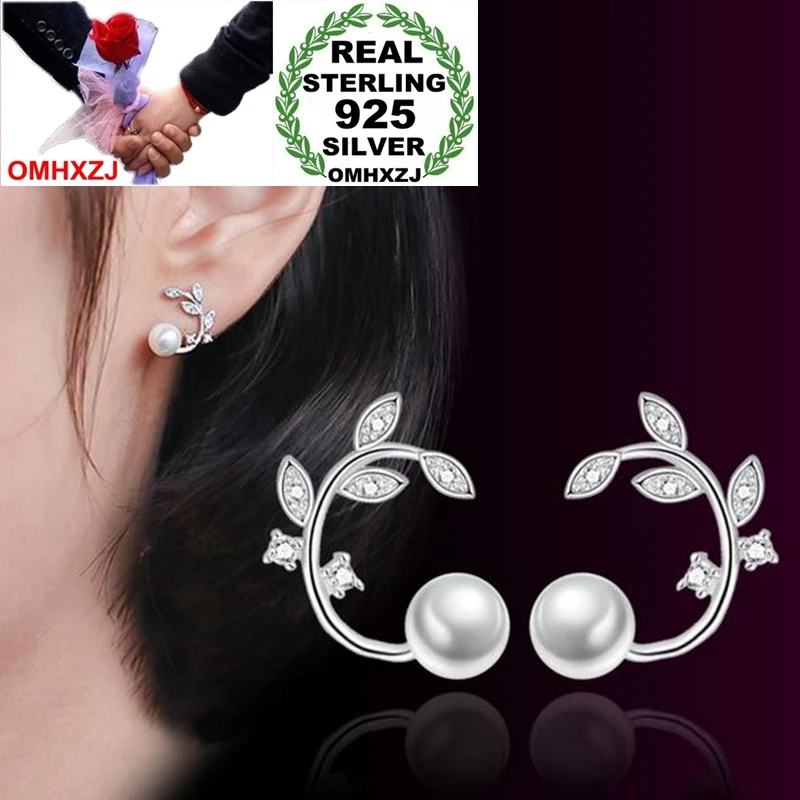 

OMHXZJ Wholesale Sweet Fashion OL Woman Lady Party Gift Fresh Flower Branch Zircon Pearl 925 Sterling Silver Stud Earrings YS360