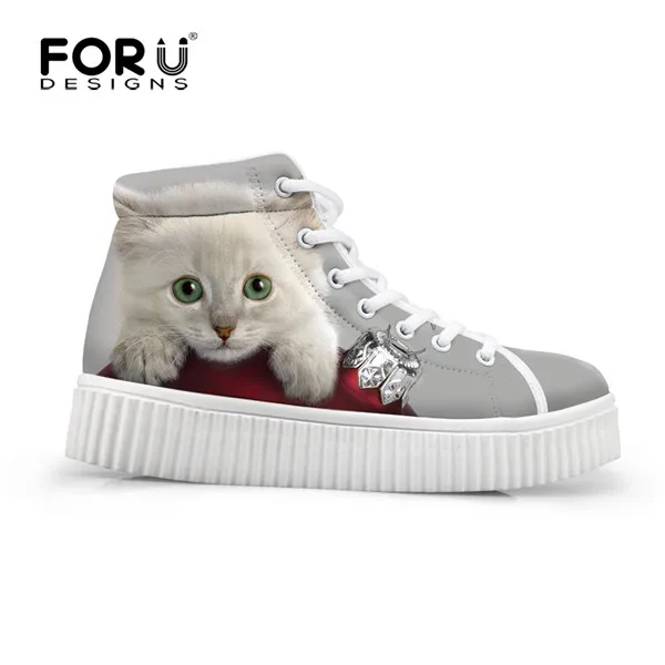 FORUDESIGNS/Kawaii/Женская обувь с высоким берцем, увеличивающая рост; женская обувь на плоской платформе с 3D рисунком кота; повседневная женская обувь - Цвет: H5753BY