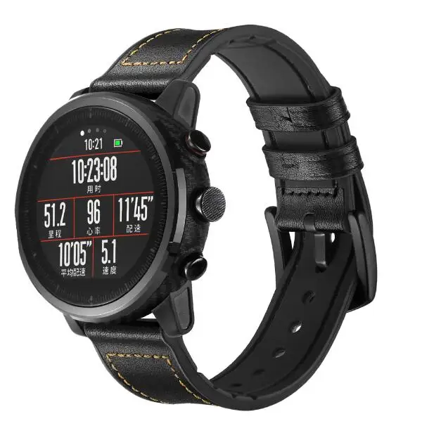 22 мм кожаный ремешок для Xiaomi Huami Amazfit PACE Stratos Смарт-часы браслет для Xiaomi Amazfit ремешок из натуральной кожи ремень - Цвет: black
