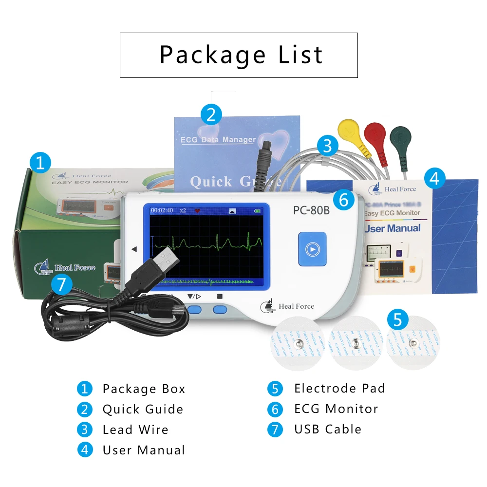 Медицинский портативный ecg устройство для получения ЭКГ машина Монитор артериального давления с usb-кабелем клейкий электрод свинцовые провода FDA CE одобренный